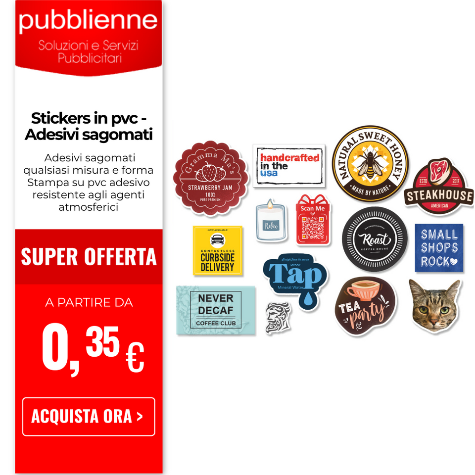 Stickers in pvc - Adesivi sagomati personalizzato con logo - Pubblienne