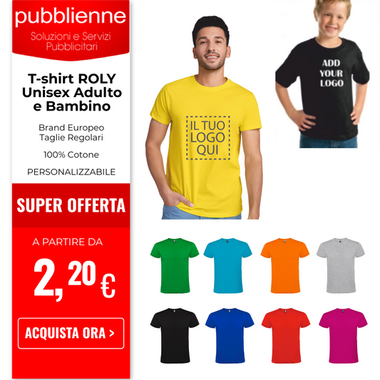 T-shirt ROLY Unisex  Adulto e Bambino personalizzato con logo - Pubblienne