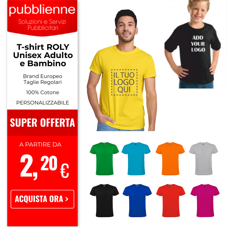 T-shirt ROLY Unisex  Adulto e Bambino personalizzato con logo - Pubblienne