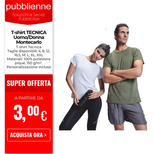 T-shirt TECNICA - Uomo/Donna  Montecarlo personalizzato con logo - Pubblienne