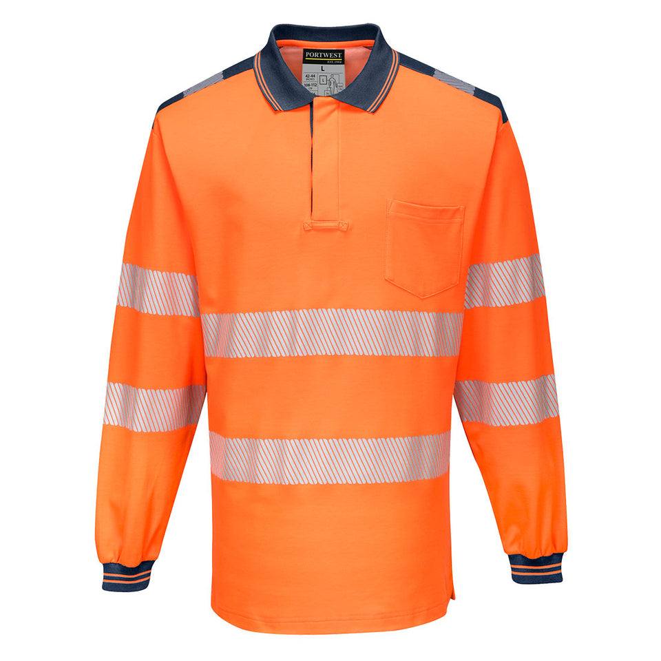 PW3 Polo manica lunga Hi-Vis Portwest personalizzato con logo - Pubblienne
