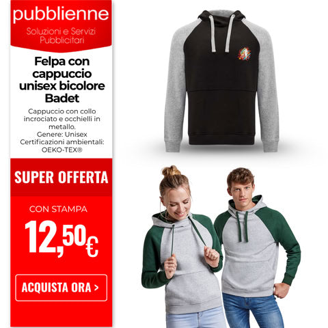 Felpa con cappuccio unisex bicolore Badet personalizzato con logo - Pubblienne