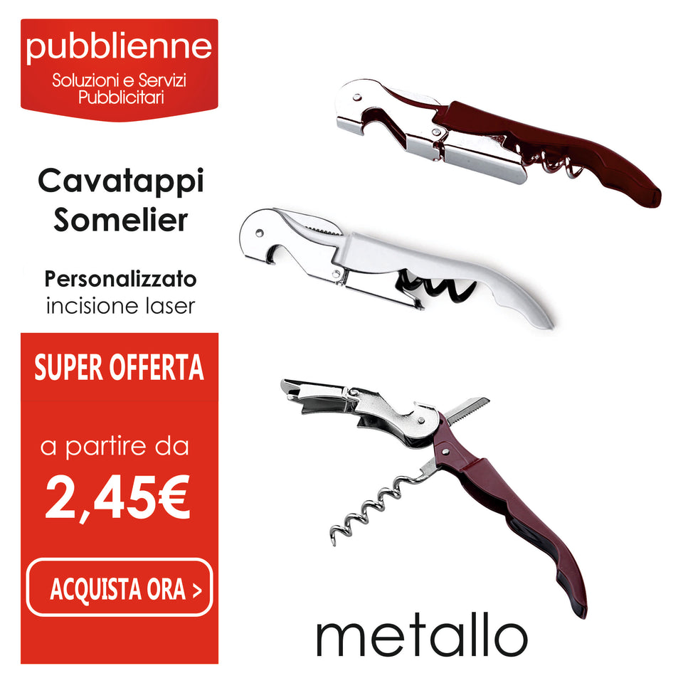 Somelier - Apribottiglie Dal Design Classico 3 Funzioni personalizzato con logo - Pubblienne