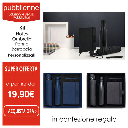 Kit Ombrello - Borraccia - Notes - Penna  -2200 TEDO personalizzato con logo - Pubblienne