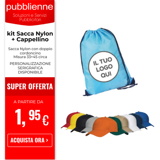 kit Sacca Nylon + Cappellino personalizzato con logo - Pubblienne