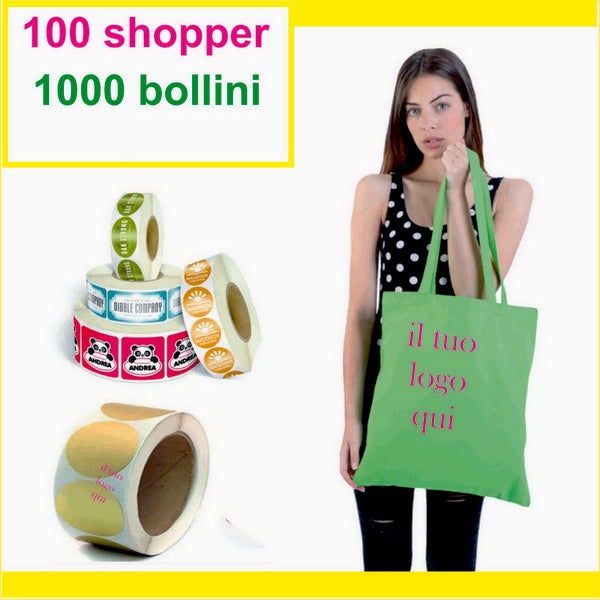 1000 bollini + 100 shopper personalizzato con logo - Pubblienne