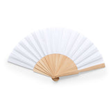 6028 - Ventaglio con stecche in legno e tessuto in poliestere personalizzato con logo - Pubblienne