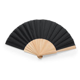6028 - Ventaglio con stecche in legno e tessuto in poliestere personalizzato con logo - Pubblienne