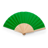 6028 - Ventaglio con stecche in legno e tessuto in poliestere personalizzato con logo - Pubblienne
