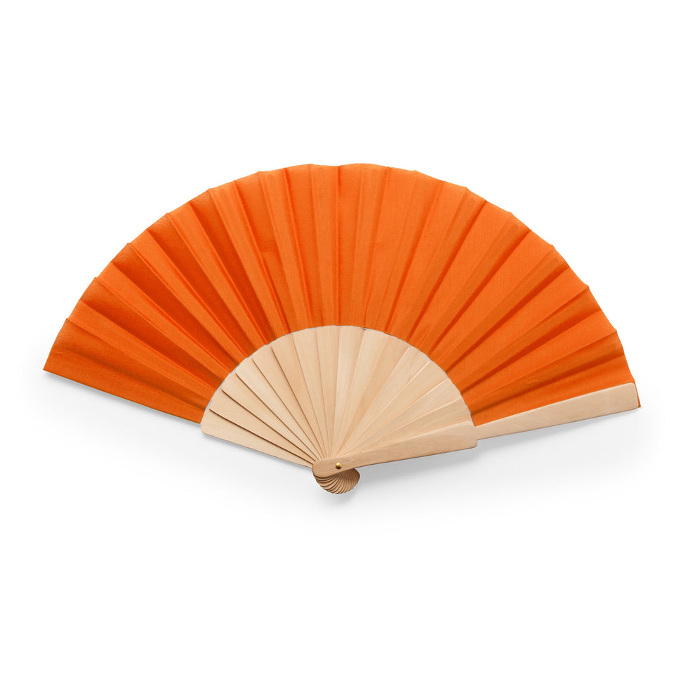 6028 - Ventaglio con stecche in legno e tessuto in poliestere personalizzato con logo - Pubblienne