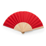 6028 - Ventaglio con stecche in legno e tessuto in poliestere personalizzato con logo - Pubblienne