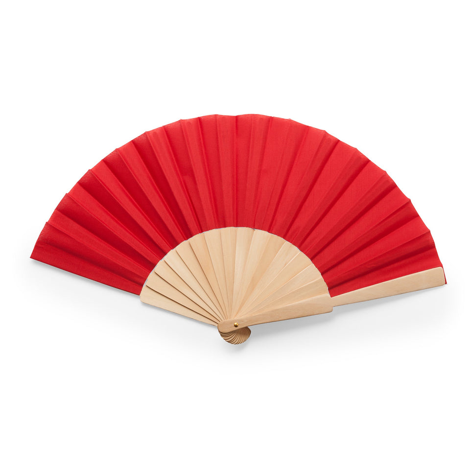 6028 - Ventaglio con stecche in legno e tessuto in poliestere personalizzato con logo - Pubblienne
