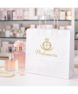 Shopper bianca/avana con manico ritorto stampa a caldo