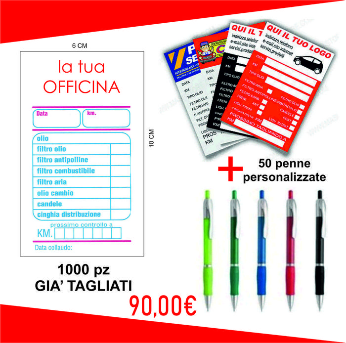 OFFICINA: Etichette tagliando + 50 penne OMAGGIO